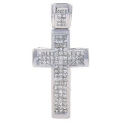 Pendentif croix en or blanc avec diamant - 14k Princesse 1.78ctw Unisex Faith Bling