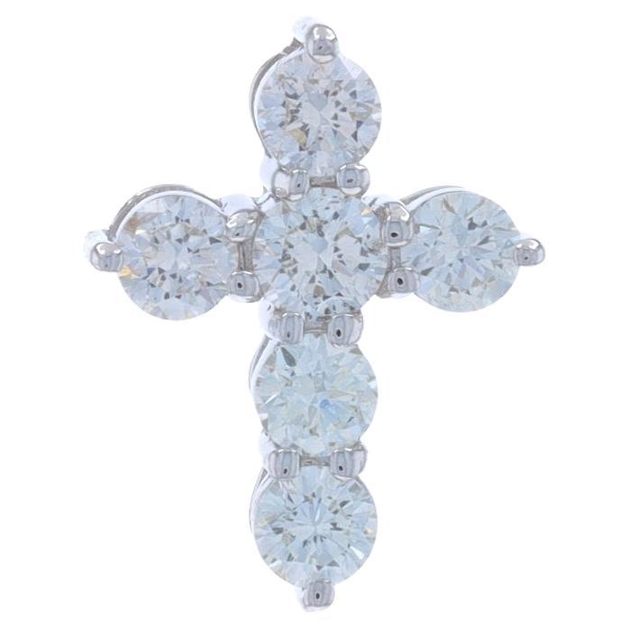 Weißgold Diamant Kreuz Anhänger 14k Runde Brillant .46ctw Faith im Angebot
