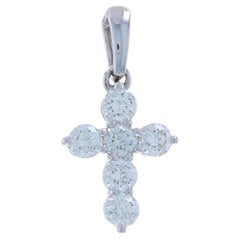 Pendentif croix en or blanc 14k diamant rond brillant .79ctw Faith