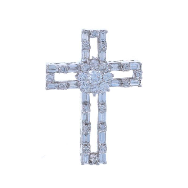Contenuto del metallo: Oro bianco 14k

Informazioni su A. Stone

Diamanti naturali
Carati: 1.29ctw (timbro di caratura)
Taglio: Brillante rotondo e Baguette
Colore: E - F
Chiarezza: VS1-SI1 / VS1-VS2

Carati totali: 1,29ctw

Tema: Croce,