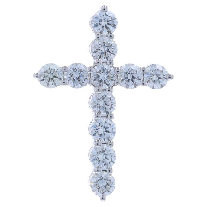White Gold Diamond Cross Pendant - 18k Round Brilliant 1.00ctw Faith