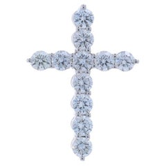 White Gold Diamond Cross Pendant - 18k Round Brilliant 1.00ctw Faith