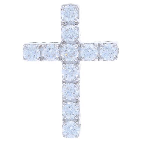 White Gold Diamond Cross Pendant - 18k Round Brilliant .75ctw Faith For Sale