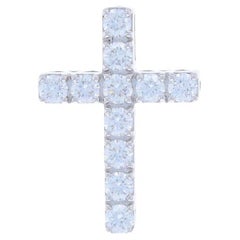 White Gold Diamond Cross Pendant - 18k Round Brilliant .75ctw Faith