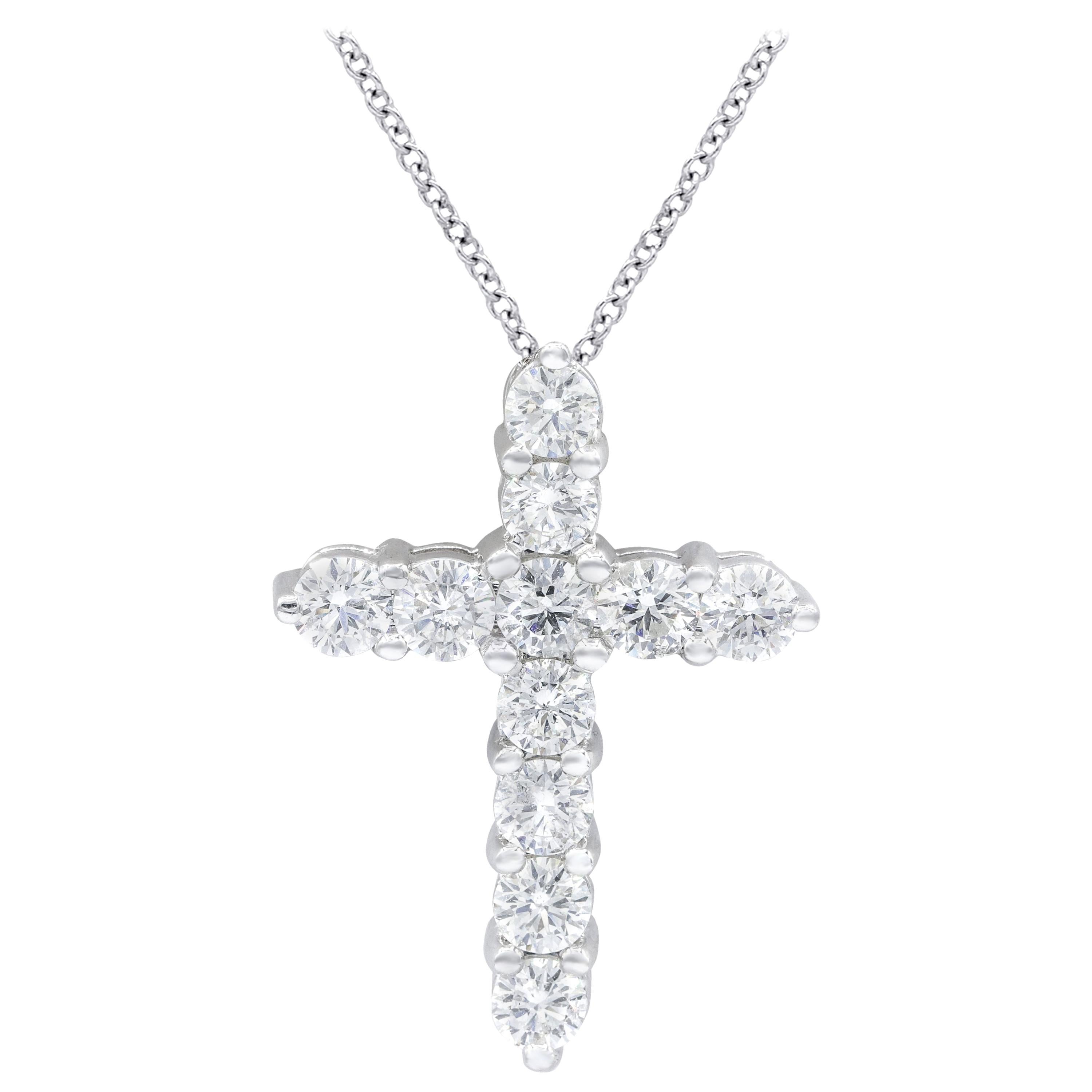 White Gold Diamond Cross Pendant For Sale