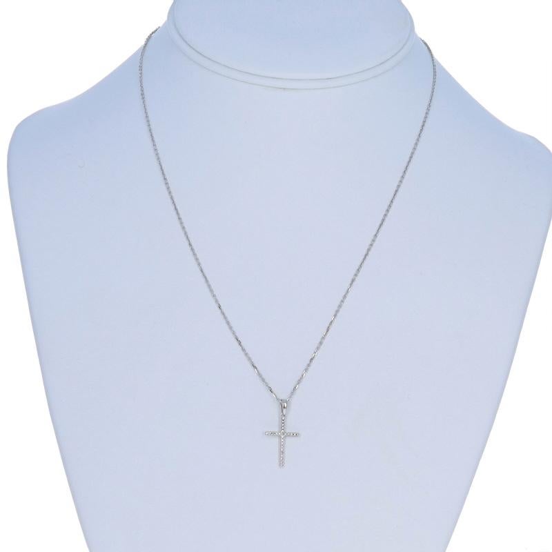 White Gold Diamond Cross Pendant Necklace 10k Single Cut .10ctw Faith Adjustable In Excellent Condition For Sale In Greensboro, NC