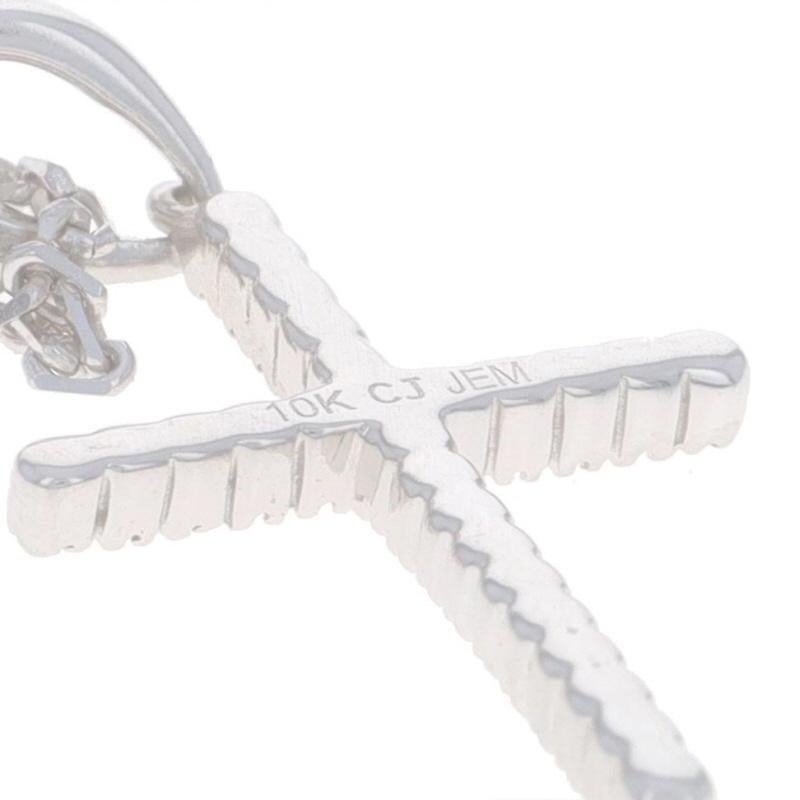 White Gold Diamond Cross Pendant Necklace 10k Single Cut .10ctw Faith Adjustable For Sale 2
