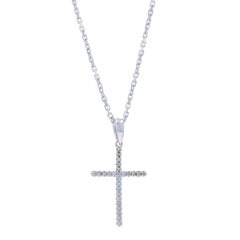 White Gold Diamond Cross Pendant Necklace 10k Single Cut .10ctw Faith Adjustable