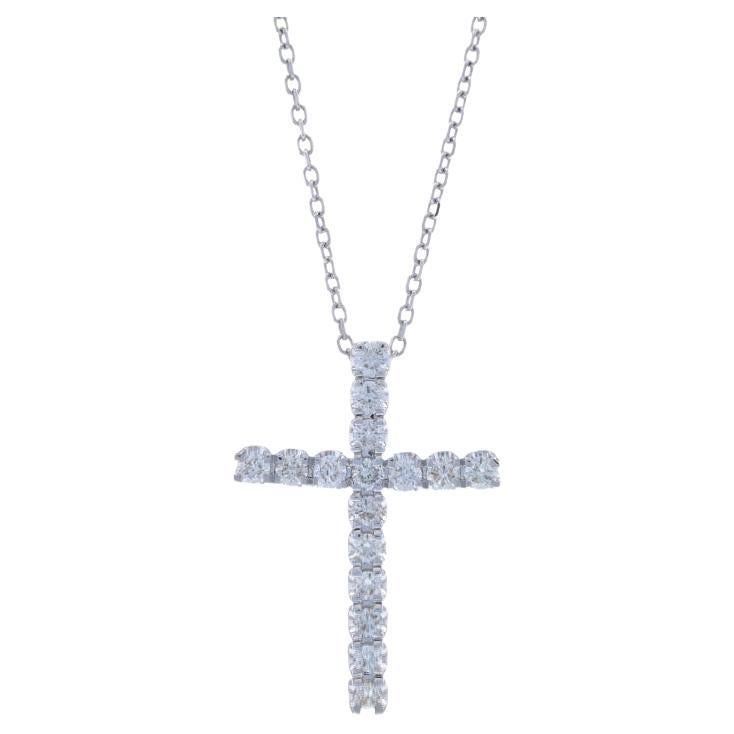 White Gold Diamond Cross Pendant Necklace 14k Round .33ctw Faith Adjustable