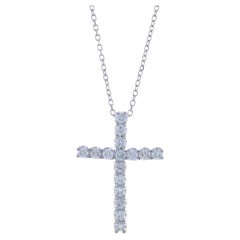 White Gold Diamond Cross Pendant Necklace 14k Round .33ctw Faith Adjustable