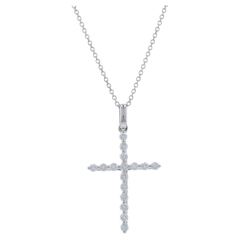 White Gold Diamond Cross Pendant Necklace 18" - 14k Round .38ctw Faith For Sale
