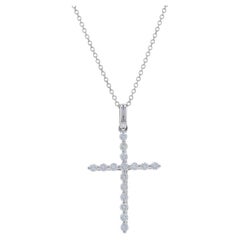 Collier pendentif croix en or blanc 18" - 14k Round .38ctw Faith