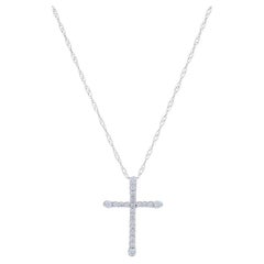 White Gold Diamond Cross Pendant Necklace 18" - 14k Round Brilliant .17ctw Faith