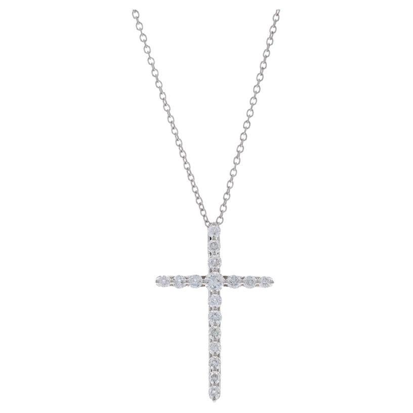 White Gold Diamond Cross Pendant Necklace 18" - 14k Round Brilliant .37ctw Faith For Sale