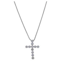 White Gold Diamond Cross Pendant Necklace 20" - 14k Round .50ctw Faith Milgrain
