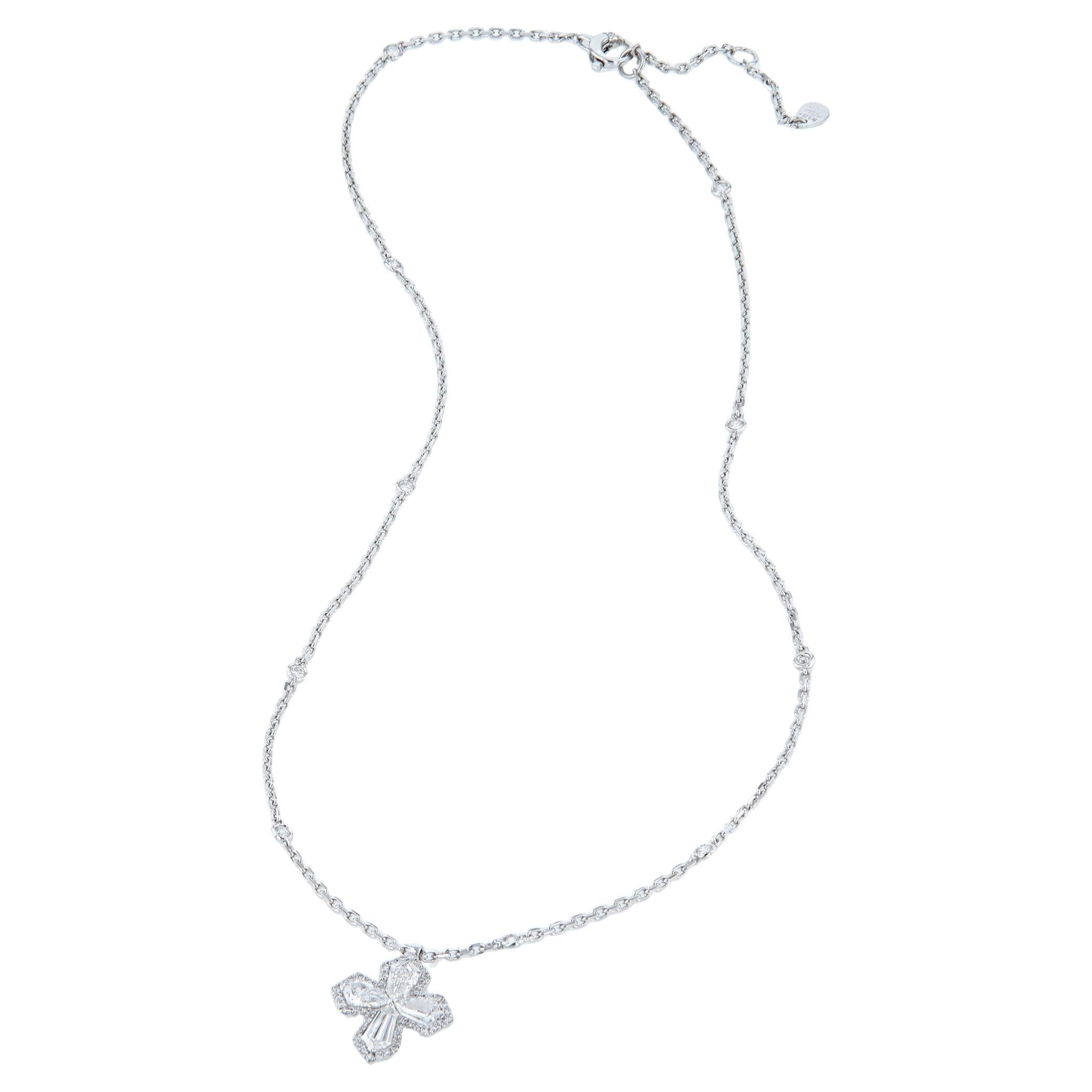 White Gold Diamond Cross Pendant Necklace For Sale
