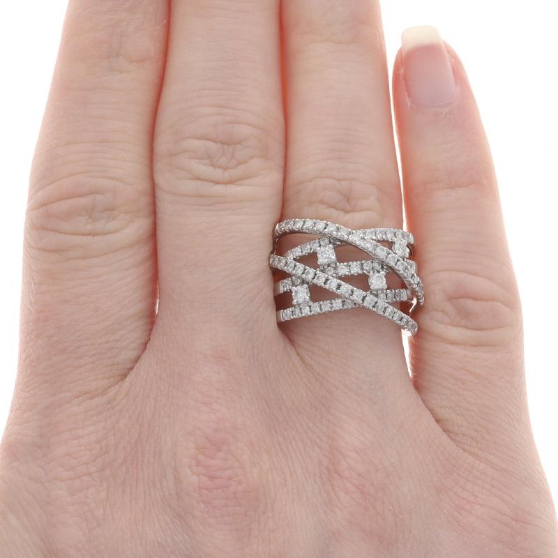 Round Cut White Gold Diamond Crossover Band - 14k Round Brilliant 1.00ctw Ring For Sale