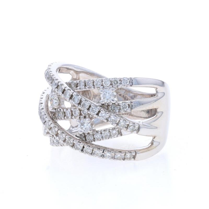White Gold Diamond Crossover Band - 14k Round Brilliant 1.00ctw Ring In Excellent Condition For Sale In Greensboro, NC