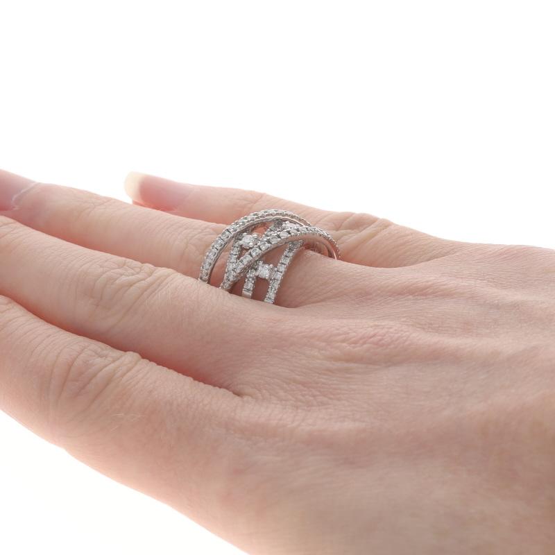 Women's White Gold Diamond Crossover Band - 14k Round Brilliant 1.00ctw Ring For Sale