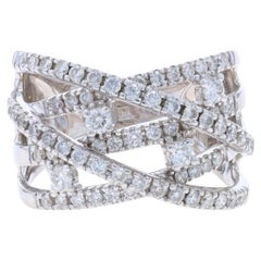 White Gold Diamond Crossover Band - 14k Round Brilliant 1.00ctw Ring