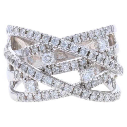 White Gold Diamond Crossover Band - 14k Round Brilliant 1.00ctw Ring