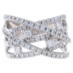 White Gold Diamond Crossover Band - 14k Round Brilliant 1.00ctw Ring