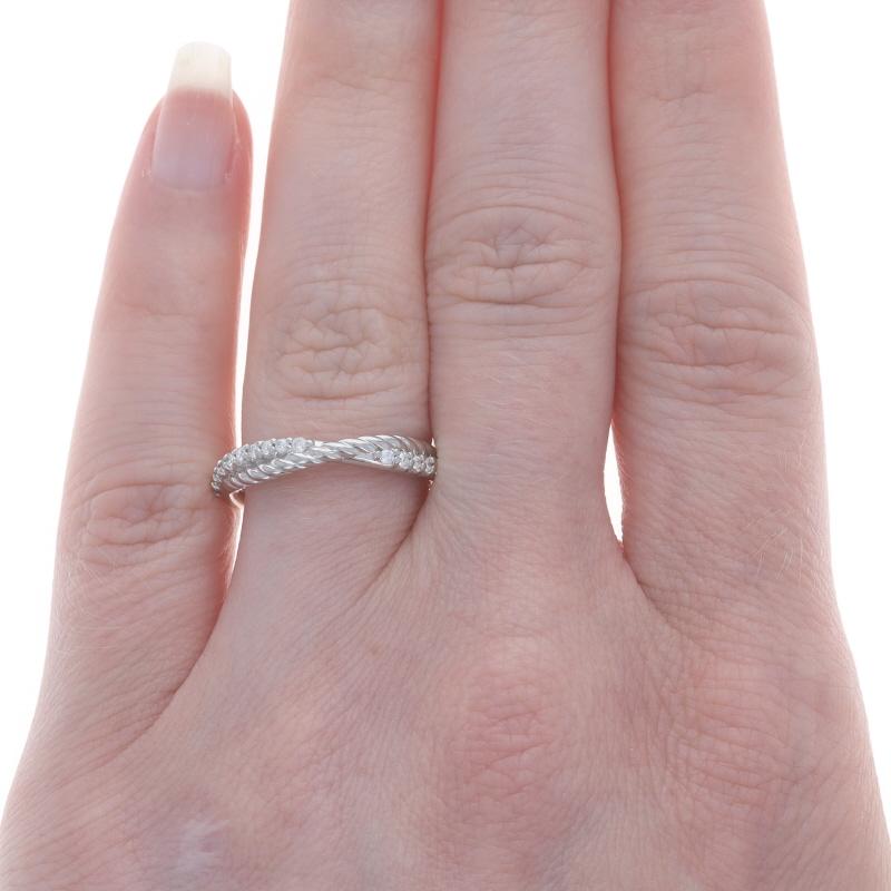 Round Cut White Gold Diamond Crossover Band - 14k Round Brilliant .20ctw Nautical Ring For Sale