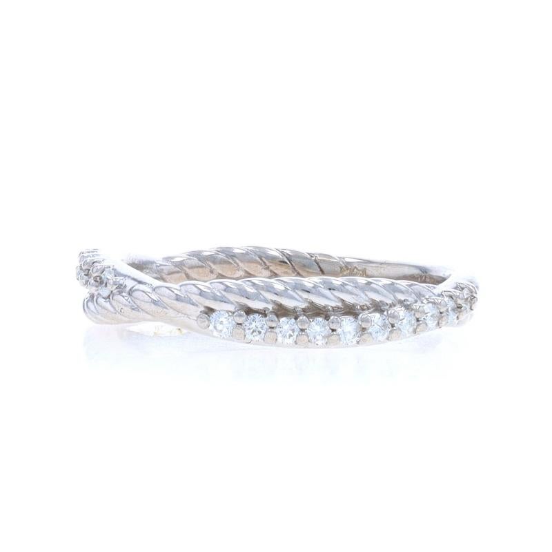 White Gold Diamond Crossover Band - 14k Round Brilliant .20ctw Nautical Ring In Excellent Condition For Sale In Greensboro, NC