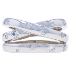 Fascia incrociata con diamanti in oro bianco - Anello con diamante tondo Brilliante 14k da 0,27 ct.