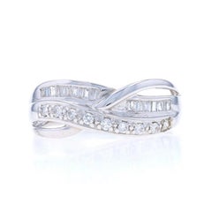 White Gold Diamond Crossover Band - 14k Round Brilliant & Baguette 1/3ctw Ring