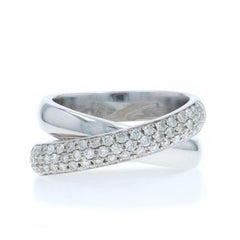 White Gold Diamond Crossover Band 18k Round Brilliant .67ctw Ring SZ 6 3/4