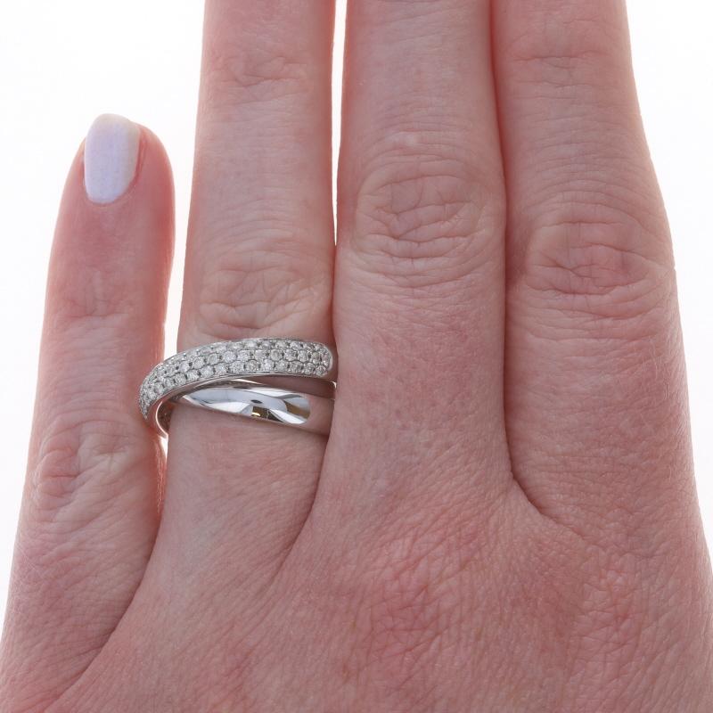 Weißgold Diamant Crossover Band 18k Runde Brillant .67ctw Ring SZ 6 3/4 (Rundschliff) im Angebot