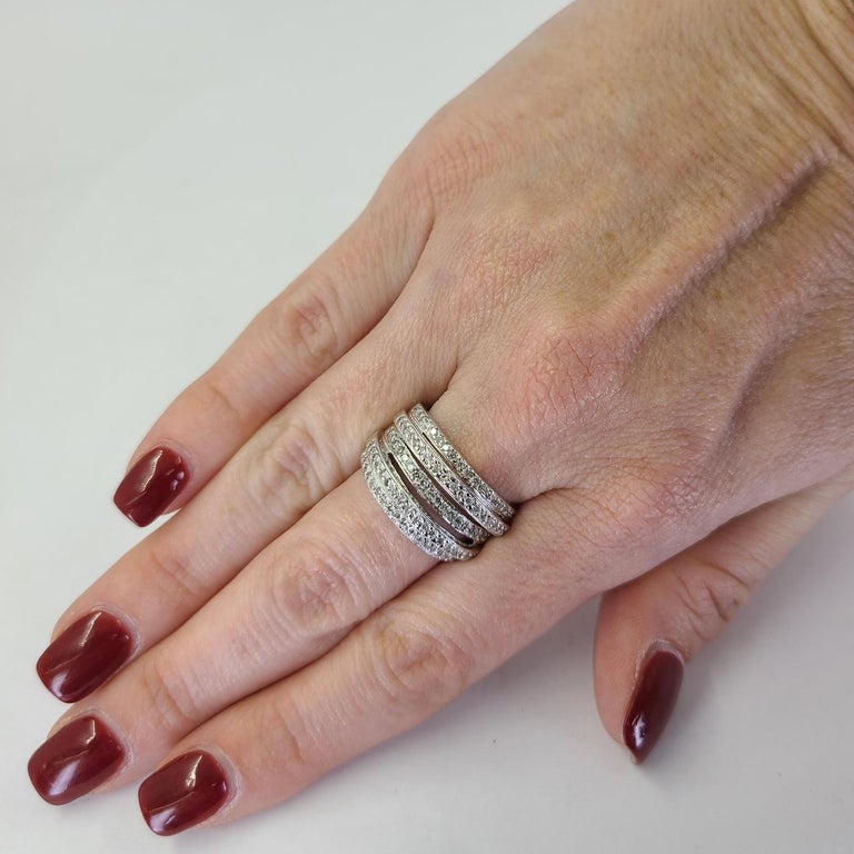 White Gold Diamond Crossover Band Ring For Sale at 1stDibs