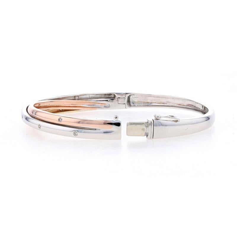 White Gold Diamond Crossover Bangle Bracelet - 14k Round Cut .12ctw Polka Dot For Sale 1