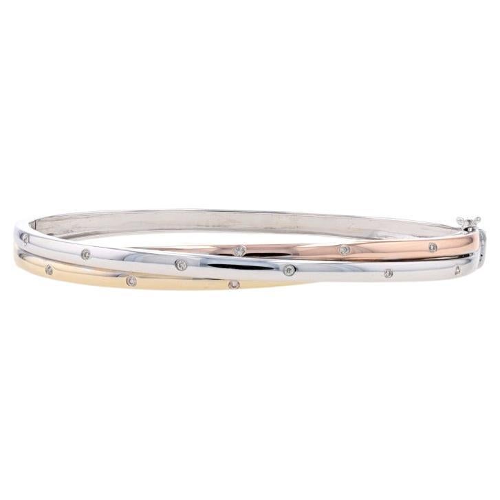 White Gold Diamond Crossover Bangle Bracelet - 14k Round Cut .12ctw Polka Dot For Sale