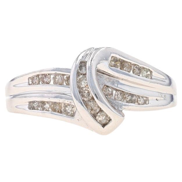 White Gold Diamond Crossover Bypass Band - 14k Single .25ctw Ribbon Ring