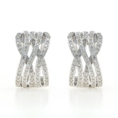 White Gold Diamond Crossover J-Hoop Earrings 14k Round Brilliant 2.00ctw Pierced