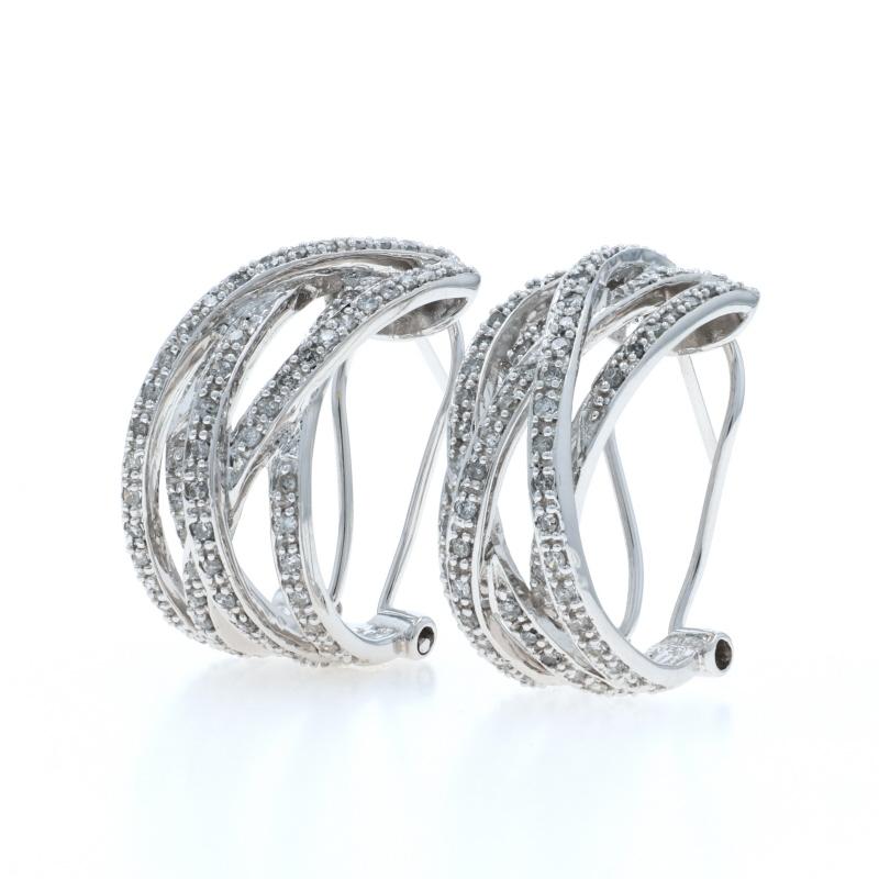 Orecchini J-Hoop in oro bianco con diamanti incrociati 14k Singolo 1.00ctw Forced In condizioni ottime in vendita a Greensboro, NC