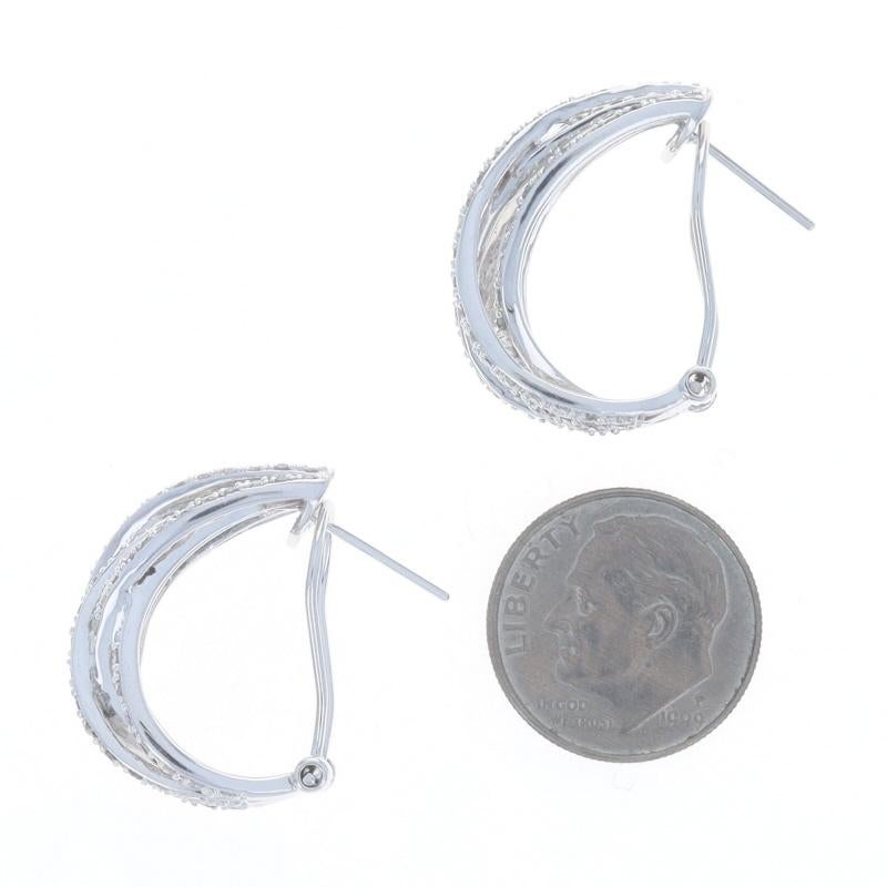 Donna Orecchini J-Hoop in oro bianco con diamanti incrociati 14k Singolo 1.00ctw Forced in vendita