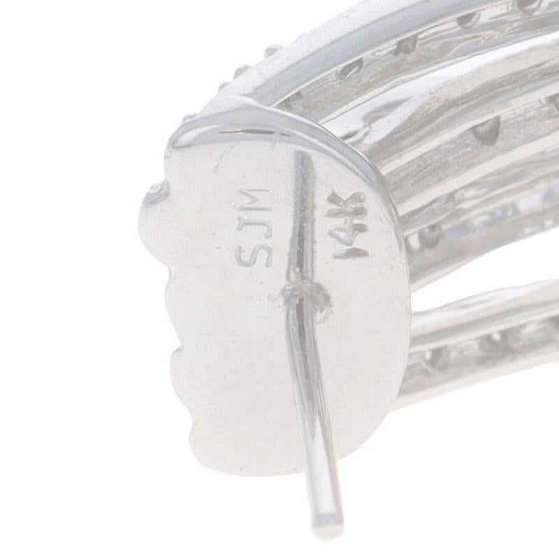 Orecchini J-Hoop in oro bianco con diamanti incrociati 14k Singolo 1.00ctw Forced in vendita 1