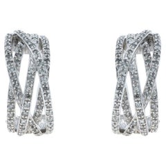 Orecchini J-Hoop in oro bianco con diamanti incrociati 14k Singolo 1.00ctw Forced