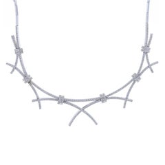 White Gold Diamond Crossover Ribbon Link Necklace 16" - 18k Round 2.86ctw