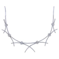 White Gold Diamond Crossover Ribbon Link Necklace 16" - 18k Round 2.86ctw