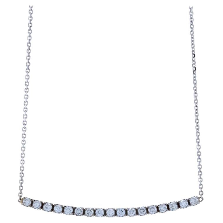 White Gold Diamond Curved Bar Necklace, 14k Round Brilliant .30 Carat Adjustable
