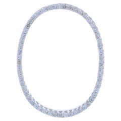 Pendentif ovale incurvé en or blanc - 18k diamant rond brillant .35ctw