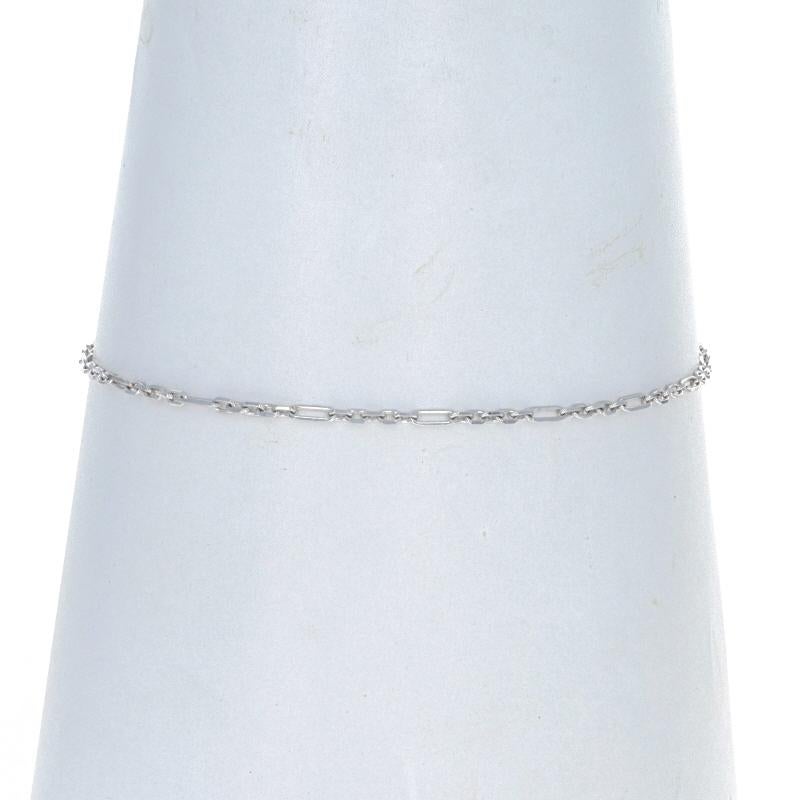 Metal Content: 14k White Gold

Style: Anklet
Chain Style: Diamond Cut Figaro
Bracelet Style: Chain
Fastening Type: Lobster Claw Clasp

Measurements
Length: 9