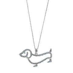 White Gold Diamond Dachshund Dog Necklace 19 1/4" - 10k Rd .10ctw Pet Canine