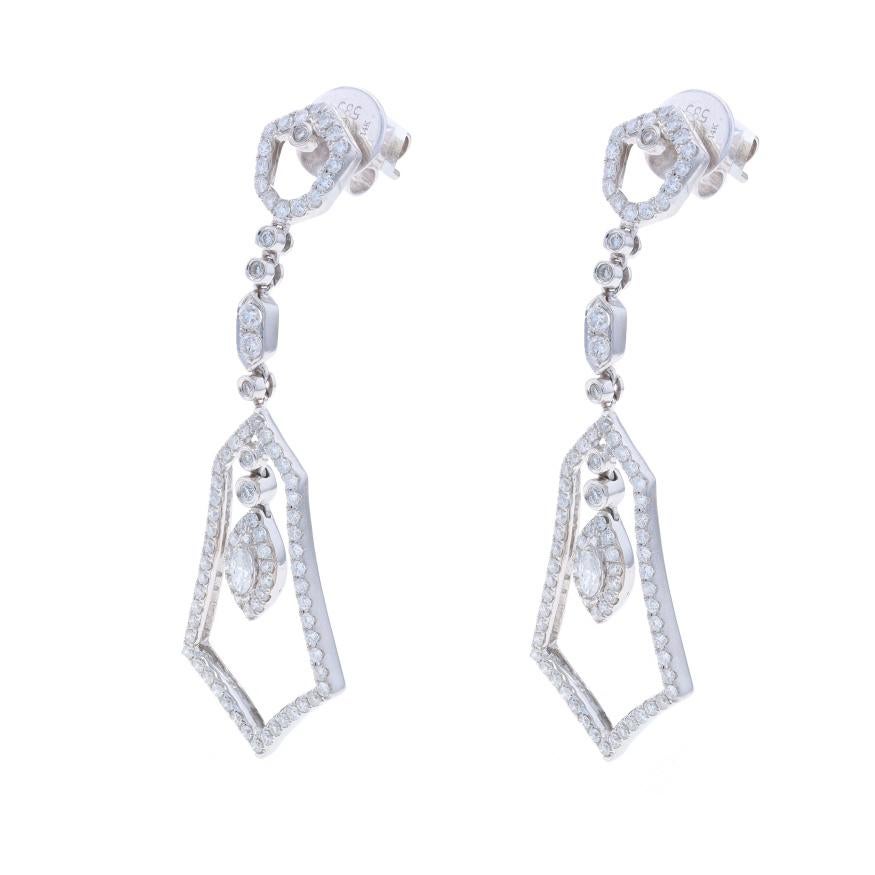 Round Cut White Gold Diamond Dangle Earrings - 14k Round 1.87ctw Geometric Pierced For Sale