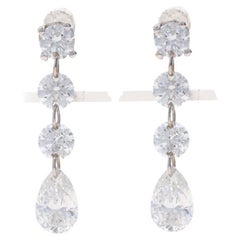 White Gold Diamond Dangle Earrings - 14k Round Brilliant & Pear .98ctw Pierced