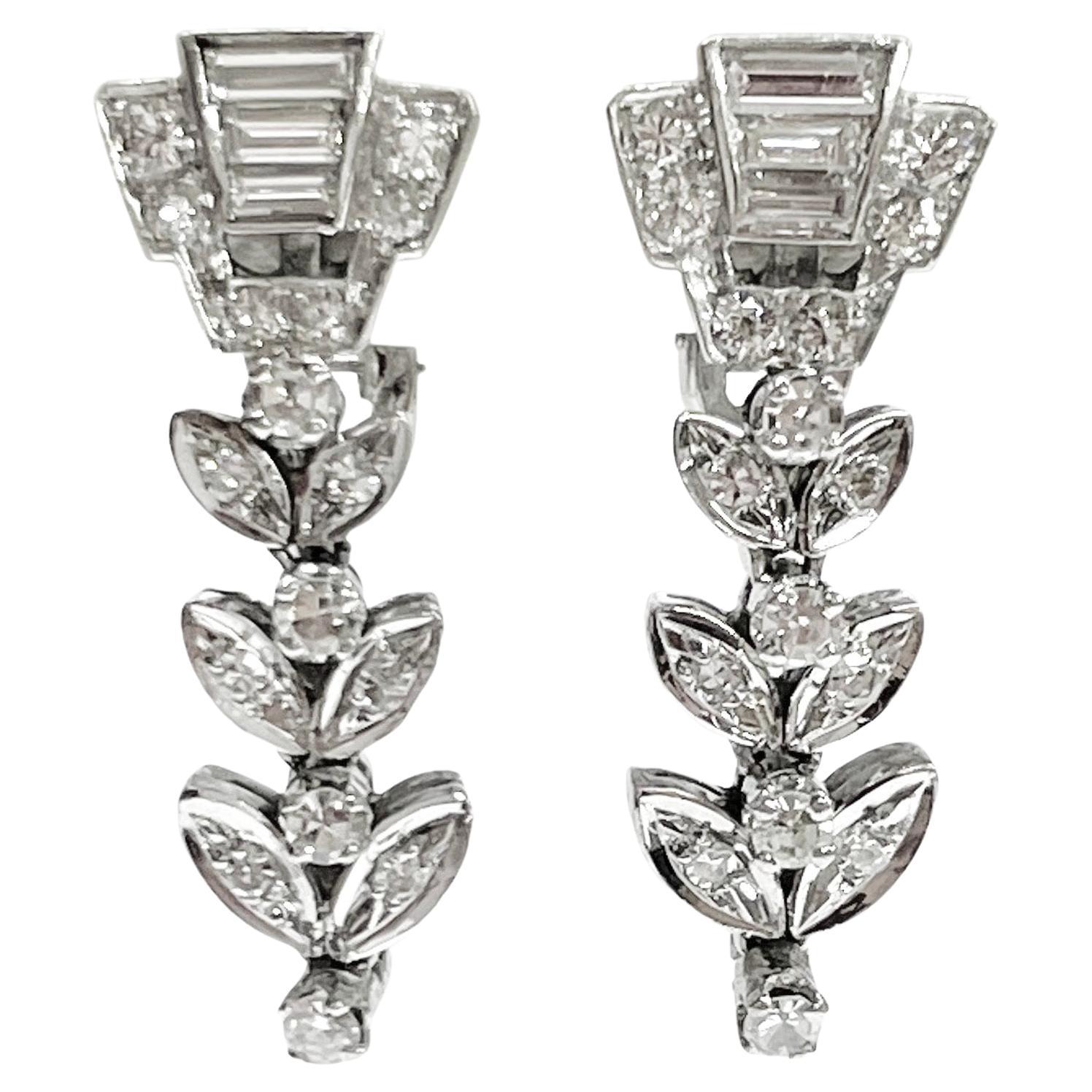 White Gold Diamond Dangle Earrings For Sale